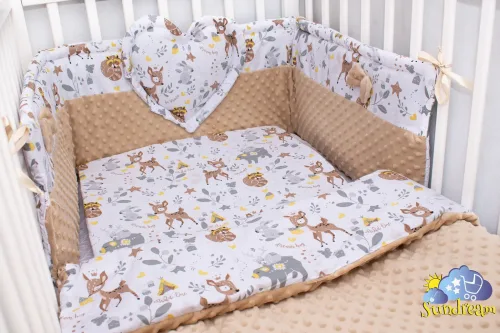 zestaw-do-lozeczka-z-ochraniaczem-z-sercem-sarenka-z-bezowym-minky