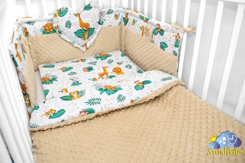 zestaw-do-lozeczka-z ochraniaczem-z-sercem-safari-z-bezowym-minky