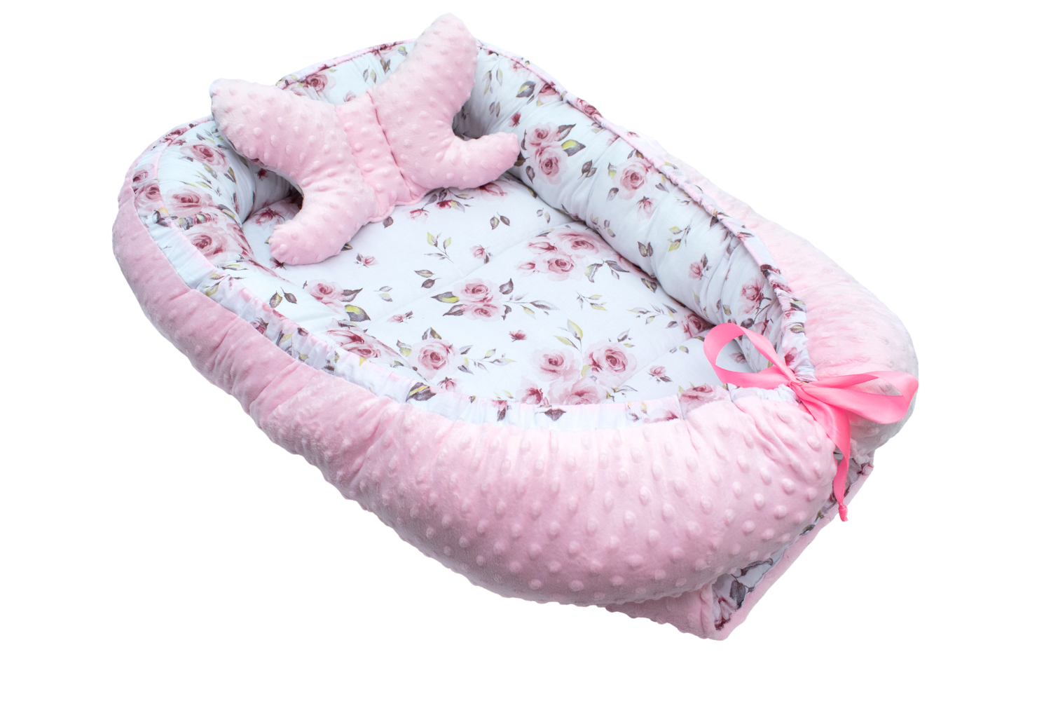 Kokon niemowlęcy róże angielskie z różowym minky