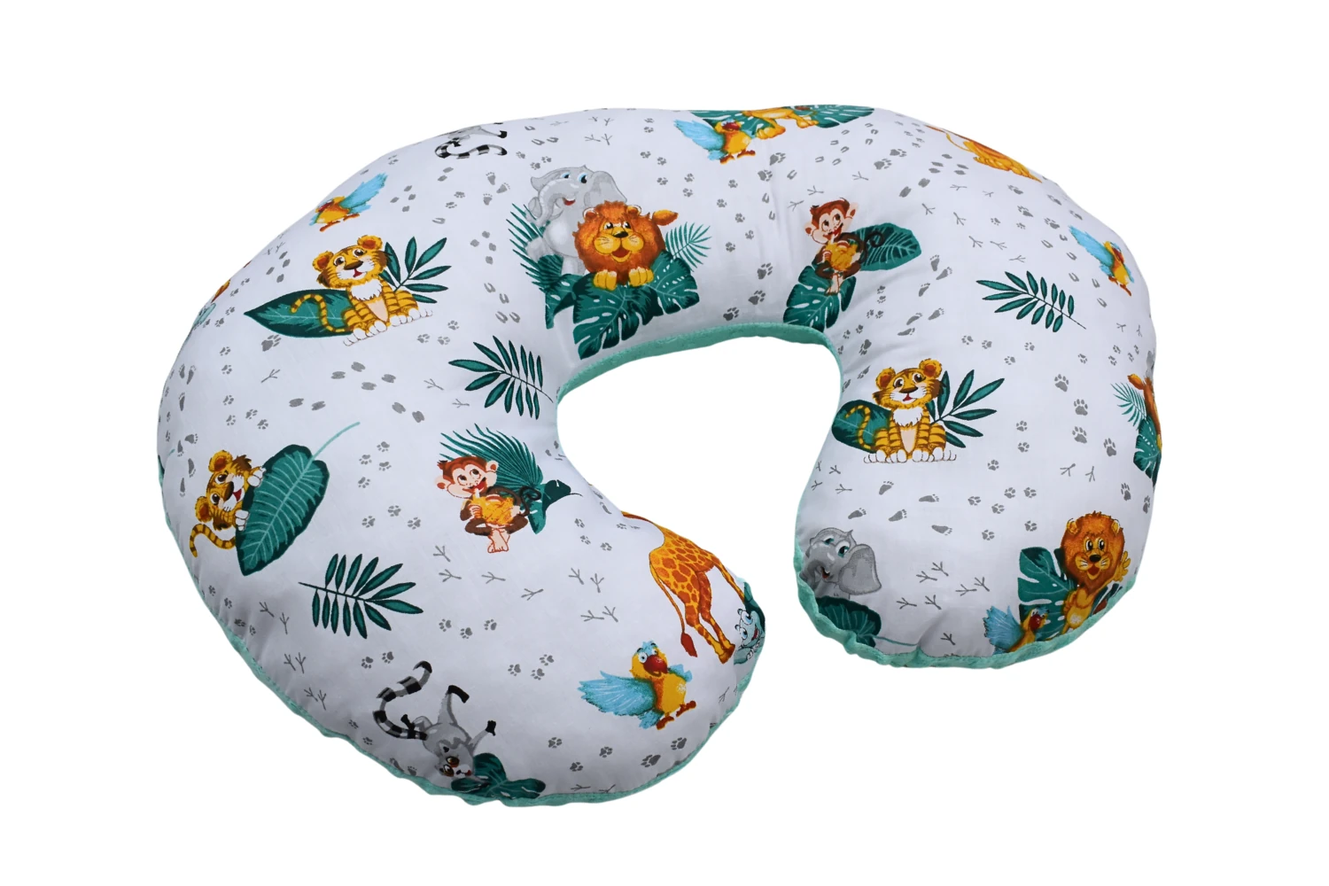 Rogal, poduszka do karmienia safari z niebieskim minky