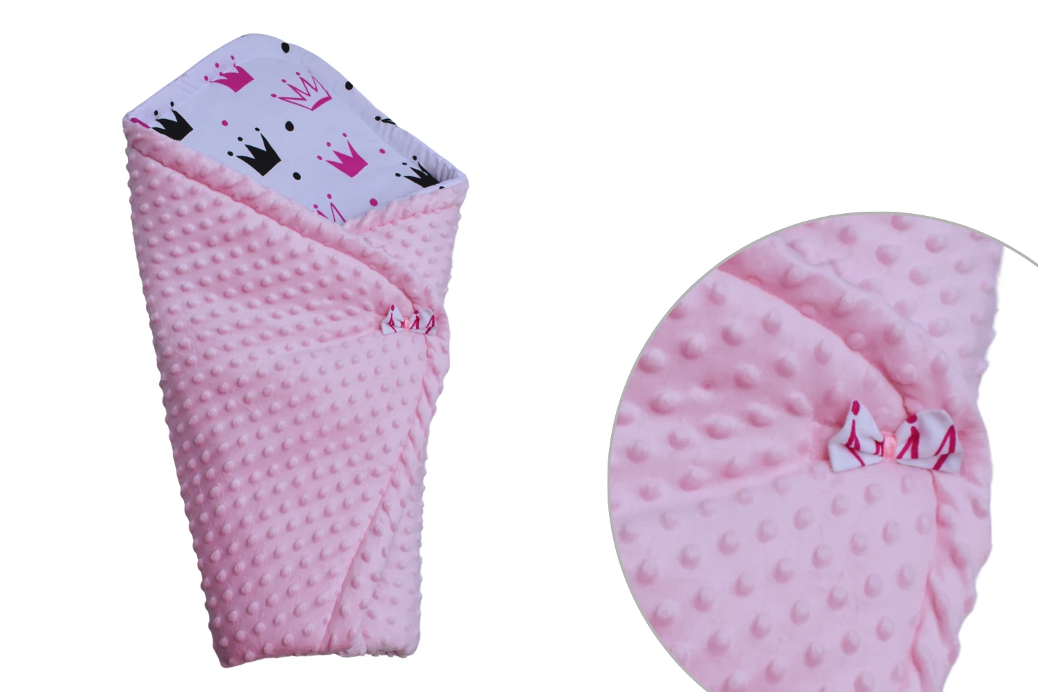 Rożek niemowlęcy korony różowy z różowym minky