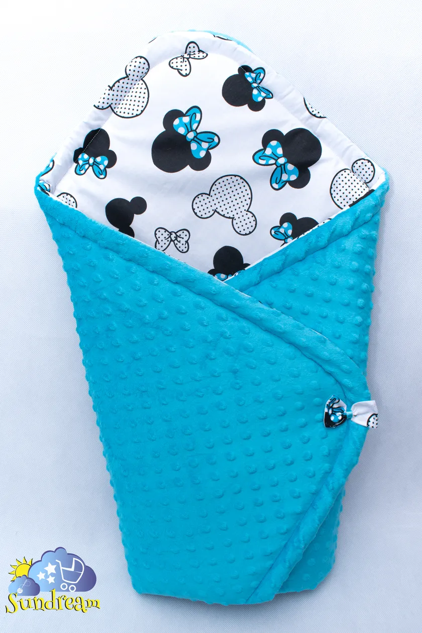 Rożek niemowlęcy miki główki niebieski z niebieskim minky