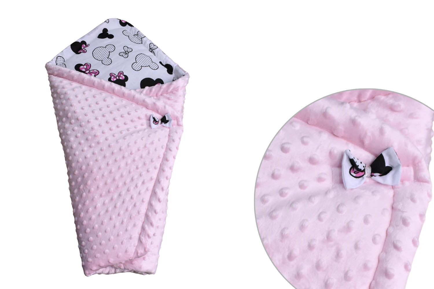 Rożek niemowlęcy miki główki malina z różowym minky