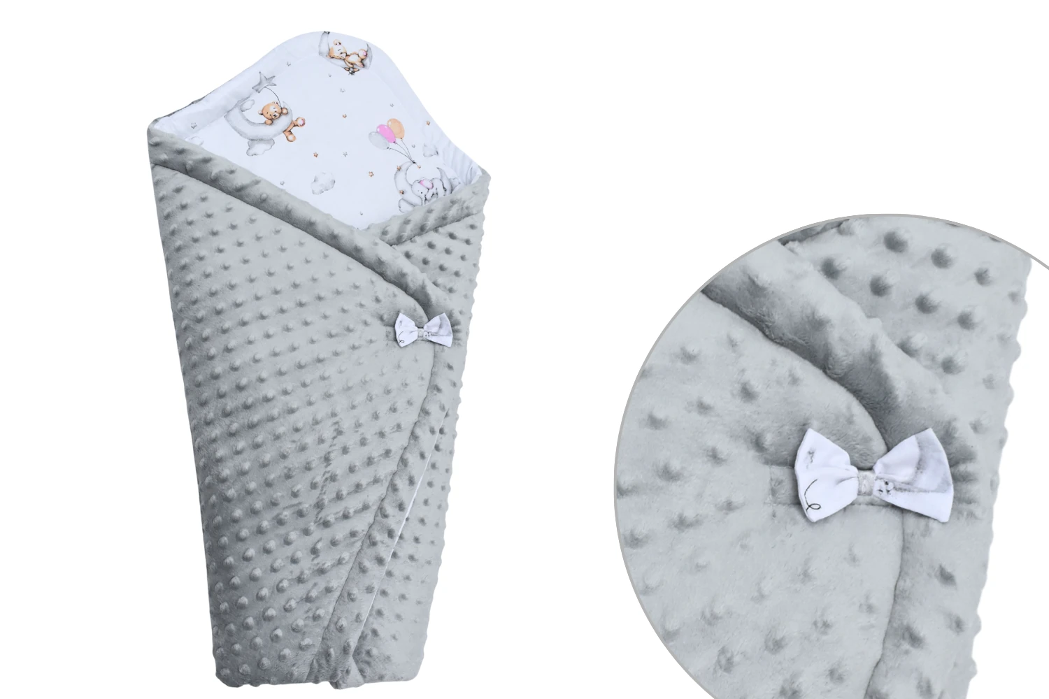 Rożek niemowlęcy miś balon z szarym minky