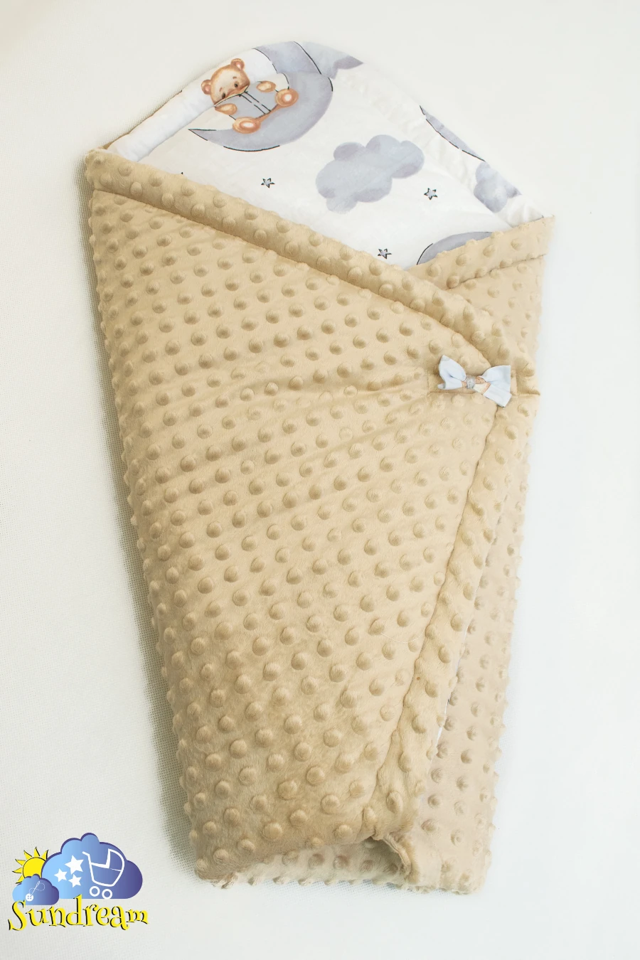 Rożek niemowlęcy miś księżyc z beżowym minky