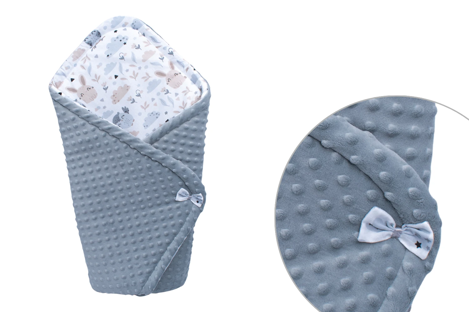 Rożek niemowlęcy zwierzaki polana z szarym minky