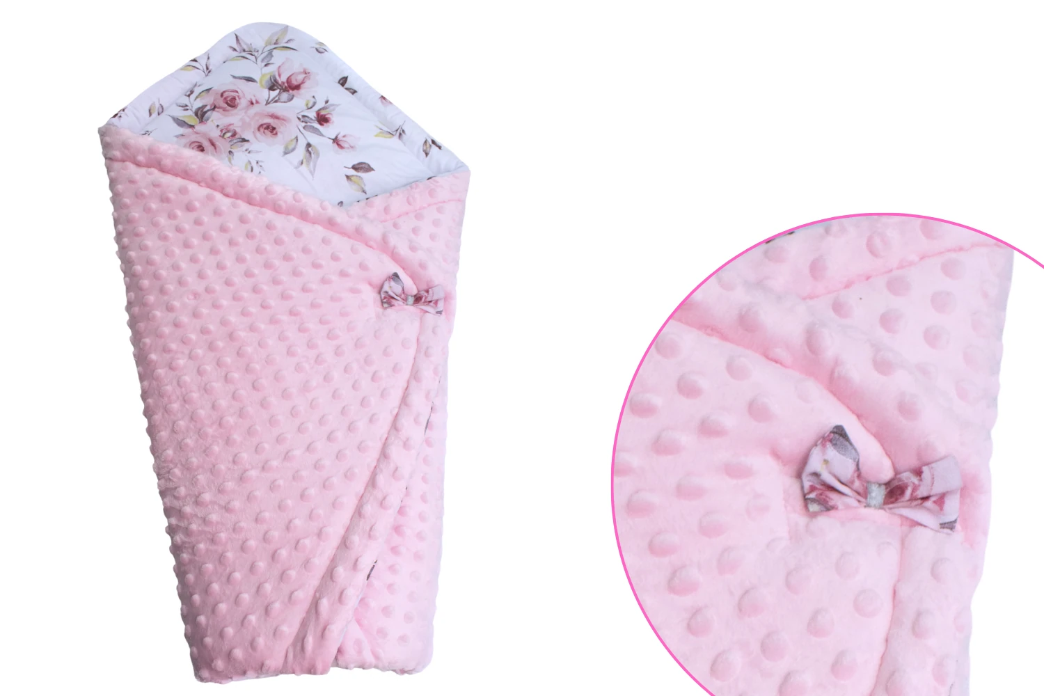 Rożek niemowlęcy róże angielskie z różowym minky