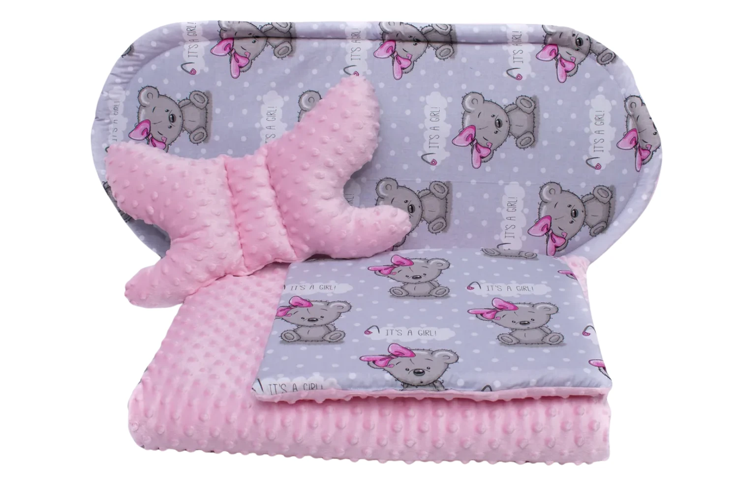 zestaw-do-gondoli-4elementy-girl-szare-minky-rozowe