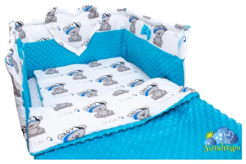 zestaw-do-lozeczka-z-ochraniaczem-z-sercem-boy-bialy-minky-niebieskie