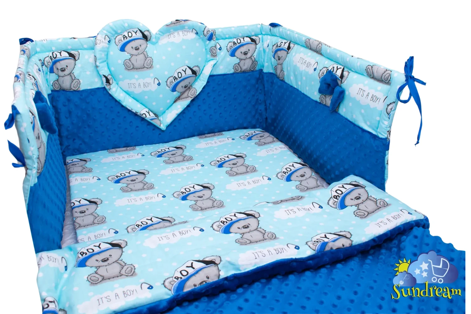 zestaw-do-lozeczka-z-ochraniaczem-z-sercem-boy-niebieski-minky-granatowe