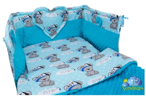 zestaw-do-lozeczka-z-ochraniaczem-z-sercem-boy-niebieski-minky-niebieskie