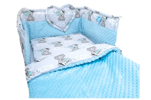 zestaw-do-lozeczka-z-ochraniaczem-z-sercem-boy-szary-minky-blekit