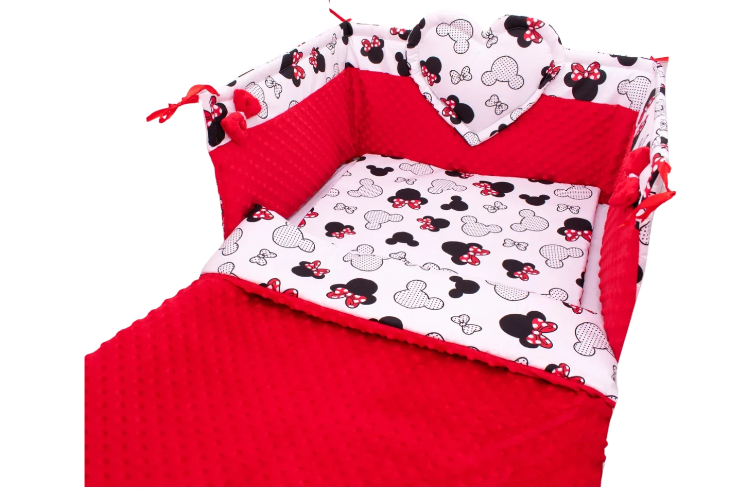 zestaw-do-lozeczka-z-ochraniaczem-z-sercem-miki-duze-czerwone-minky-czerwone