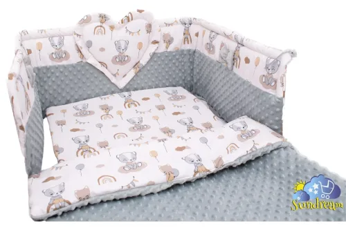 zestaw-do-lozeczka-z-ochraniaczem-z-sercem-mis-tecza-minky-szare (2)