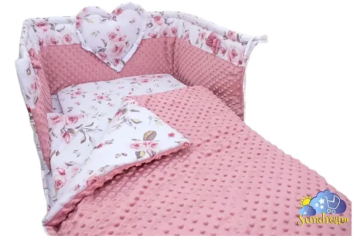 zestaw-do-lozeczka-z-ochraniaczem-z-sercem-roze-angielskie-minky-brudny-roz