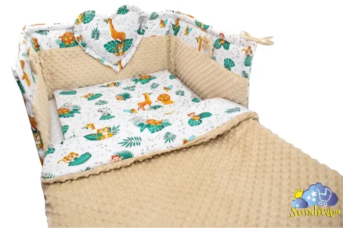 zestaw-do-lozeczka-z-ochraniaczem-z-sercem-safari-minky-bezowe