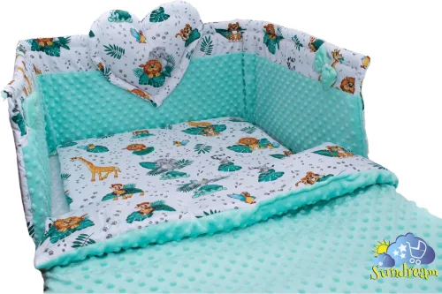 zestaw-do-lozeczka-z-ochraniaczem-z-sercem-safari-minky-mieta