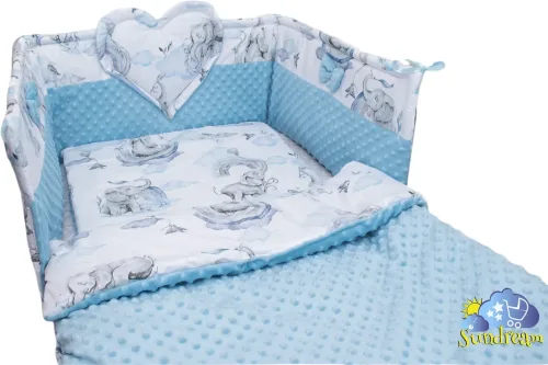 zestaw-do-lozeczka-z-ochraniaczem-z-sercem-slonik-minky-blekit