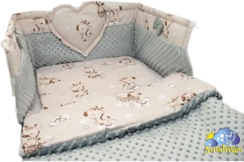 zestaw-do-lozeczka-z-ochraniaczem-z-sercem-zyrafabez-minky-szare