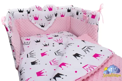 zestaw-do-lozeczka-z-secem-korony-minky-rozowe