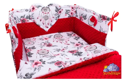 zestaw-do-lozeczka-z-secem-lapacz-snow-czerwony-minky-czerwone