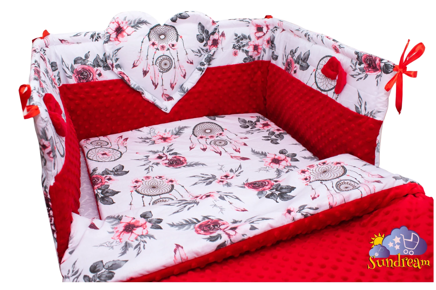 zestaw-do-lozeczka-z-secem-lapacz-snow-czerwony-minky-czerwone