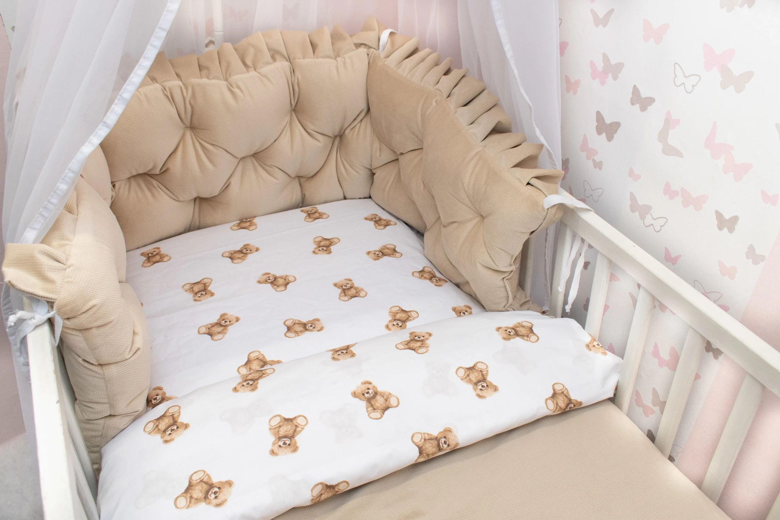 Zestaw do łóżeczka misie pluszowe vevlet beż - obrazek 2