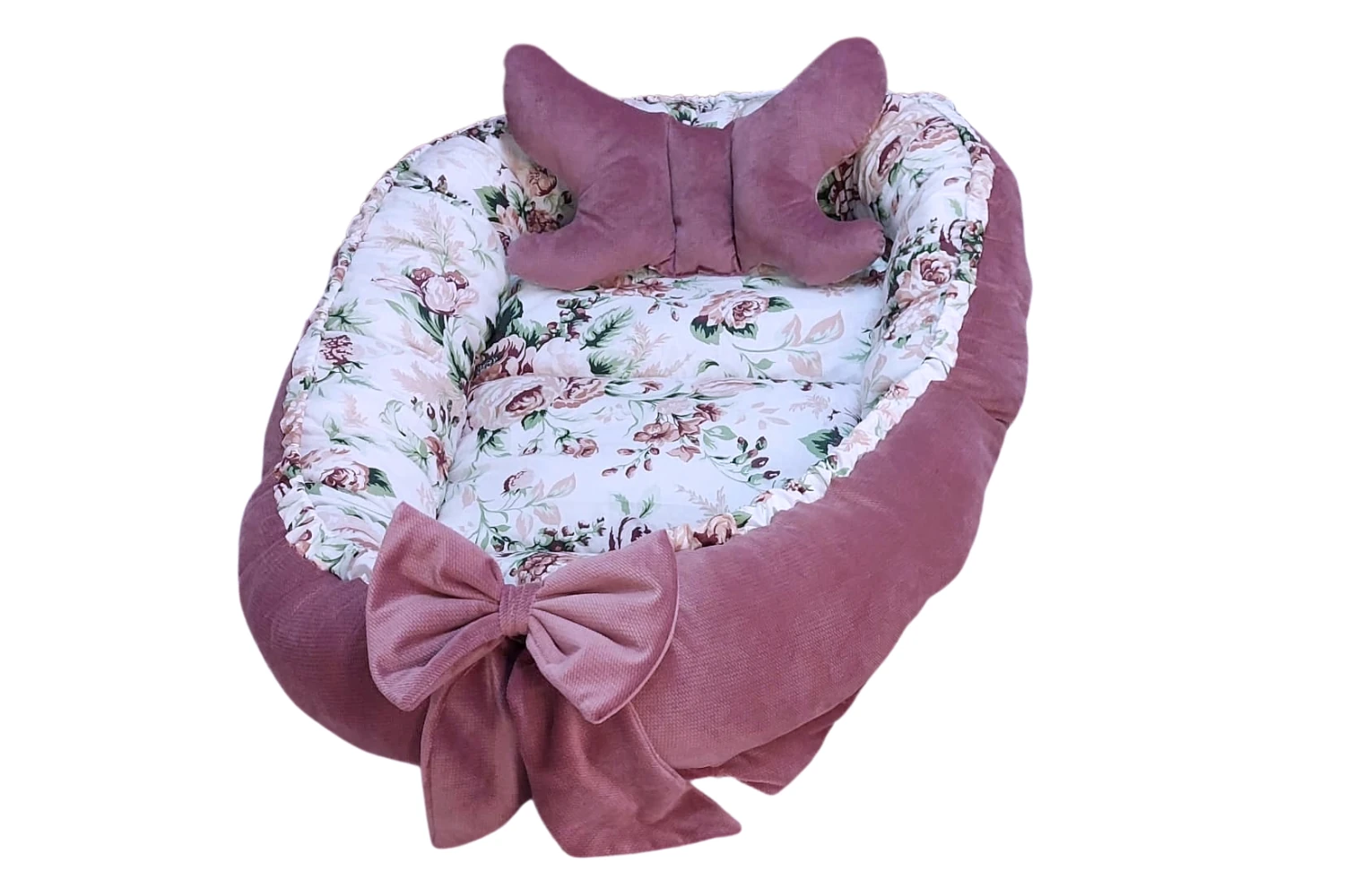 kokon-niemowlecy-roze-cyganskie-z-velvetem-jasny-brudny-roz-kokarda