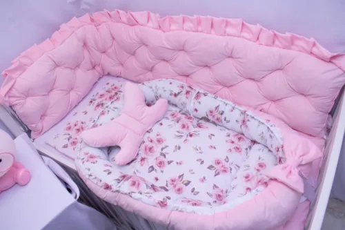 komplet -do-lozeczka-6-elementow-pikowany-roze-angielskie-velvet-rozowy-z-kokonem