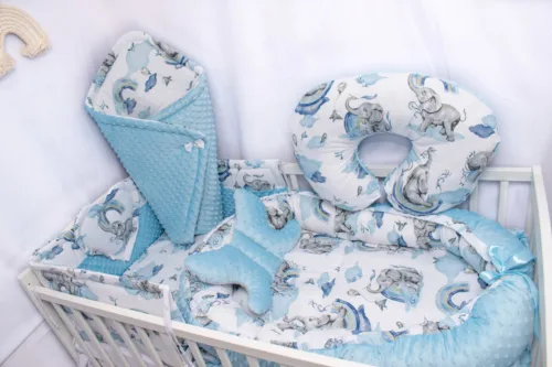 zestaw-8-elementowy-do-lozeczka-dla-dziecka-slonik-blekitne-minky